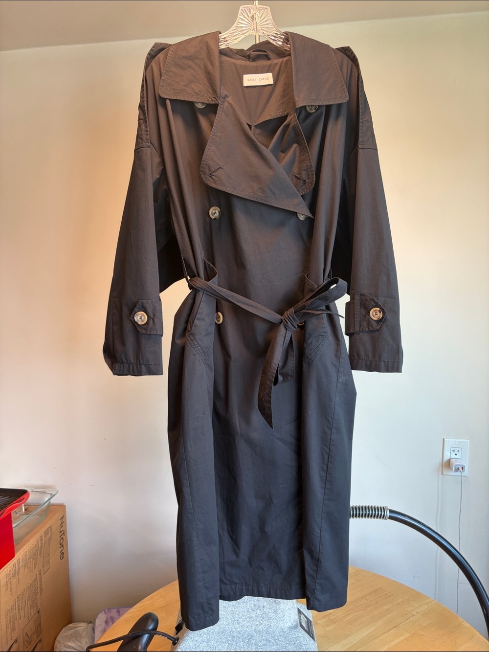 Weili Zheng Double-Breasted Oversized Trench Coat – Black/OS